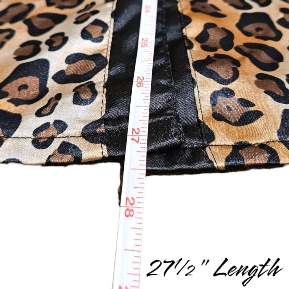 Wmns Satin Leopard Print Pajama Set Sz S Cheetah Shorts & Long Sleeve Button Up - Picture 11 of 13